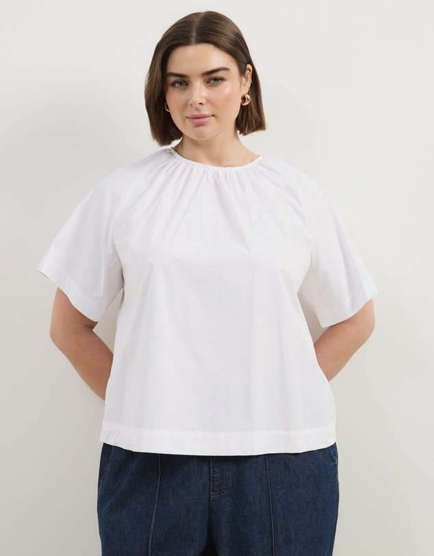 Atmos&Here Curvy - Tirsa Cotton Gathered SS Top
