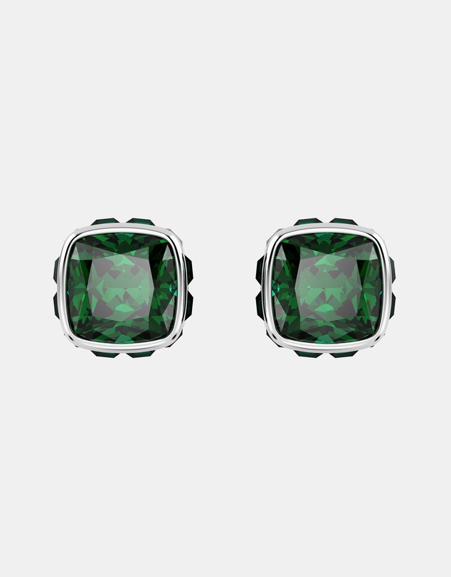 Swarovski - Birthstone Stud Earrings, Square Cut, May, Green, Rhodium Plated