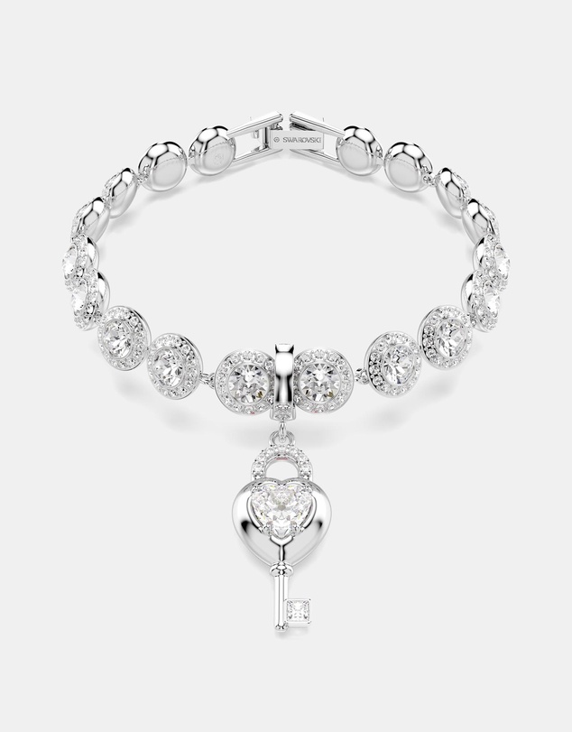 Swarovski - Idyllia Charm, Mixed Cuts, Heart With Key, White, Rhodium Plated