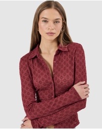 Rolla's - Daisy Lace Long Sleeve Shirt - Dark Cherry