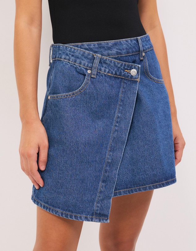Calli - Wrap Denim Mini Skirt