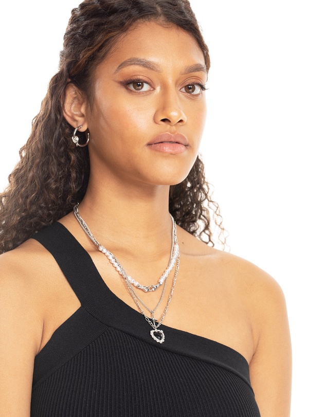 Lovisa - Silver Pearl Heart Star Layered Necklace