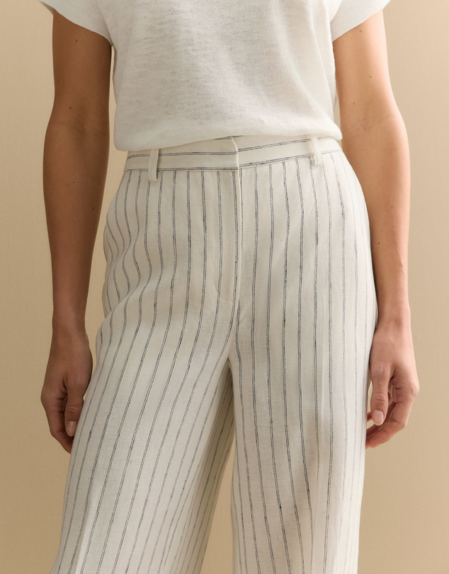 Trenery - Linen Dot Stripe Pant in White
