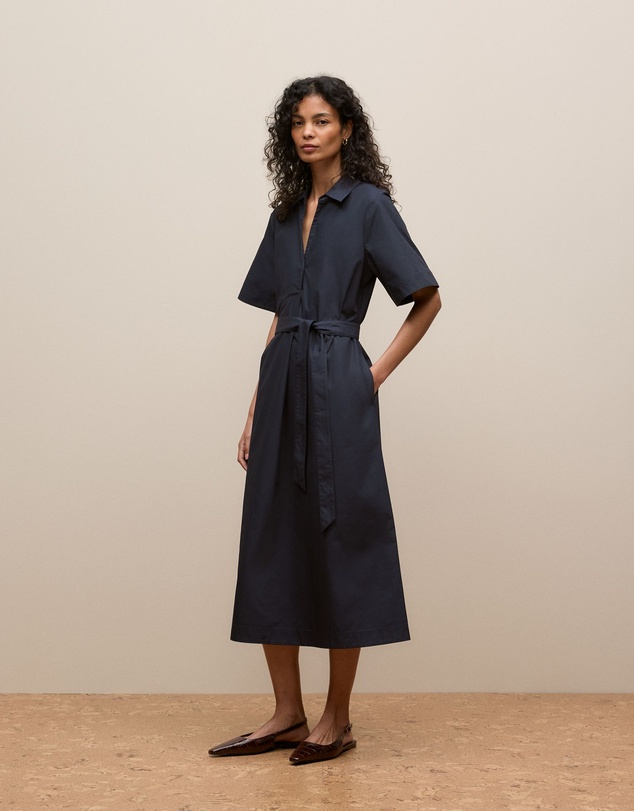 Trenery - Cotton Poplin Belted Popover Dress in Night Sky