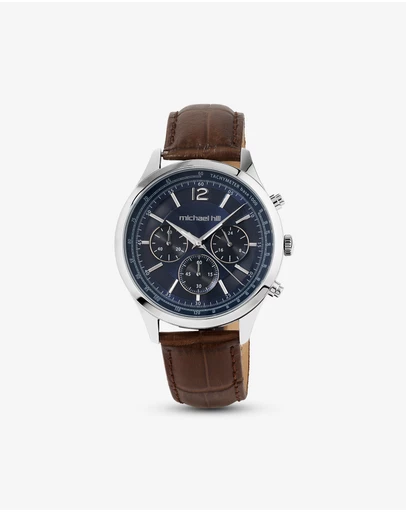 Michael Hill - Men's Chronograph Watch in Stainless Steel & Brown Leather