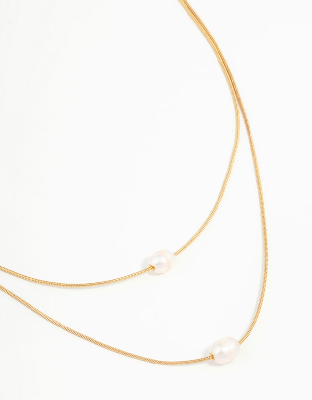 Lovisa - Waterproof Gold Plated Stainless Steel Layered Pearl Pendant Necklace
