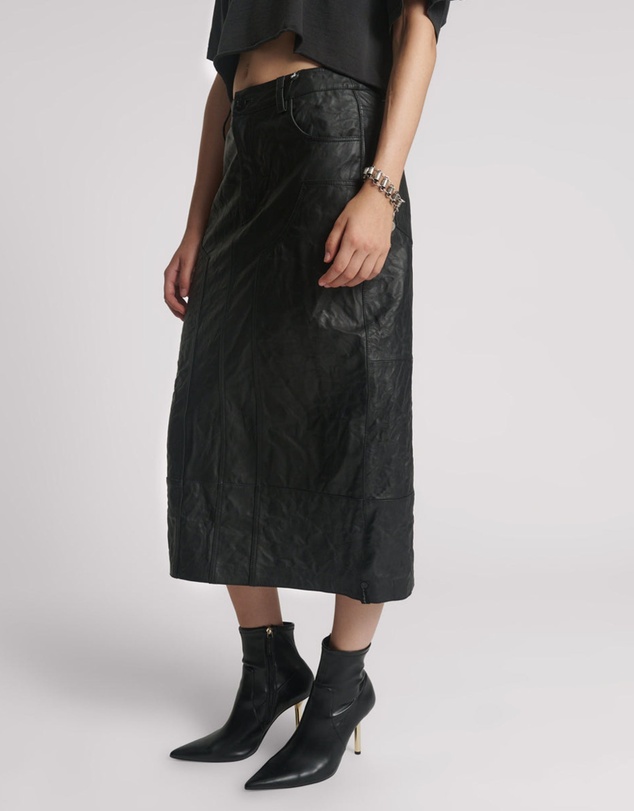 ONE TEASPOON - Cassidy Leather Column Midi Skirt - Black