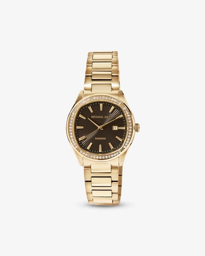 Michael Hill - Women's Diamond Bezel Watch in Gold Tone with Black Dial