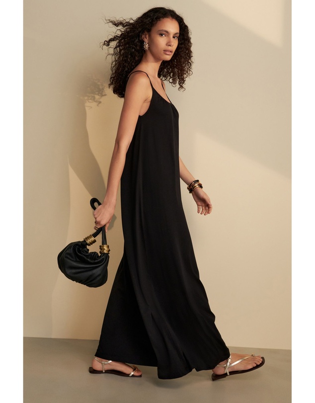 NEXT - Maxi Length Trapeze Shape Ruched Neckline Thin Vest Strap Dress