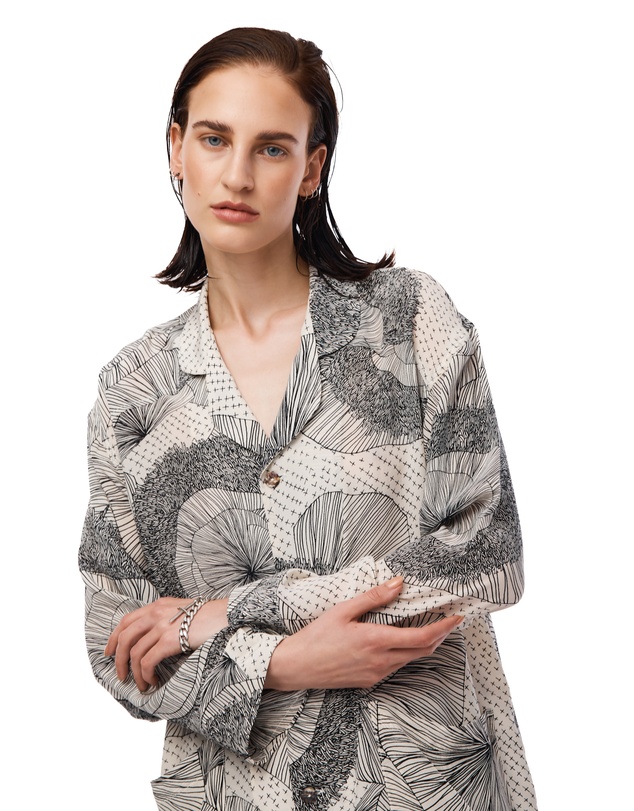 THE TALES - Illustrated Flower Crepe Peasant Shirt
