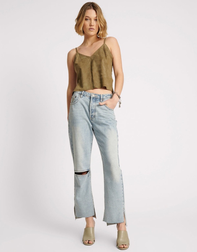 ONE TEASPOON - Fleetwood Zipped Hooligans Mid Waist Relaxed Cropped Jeans