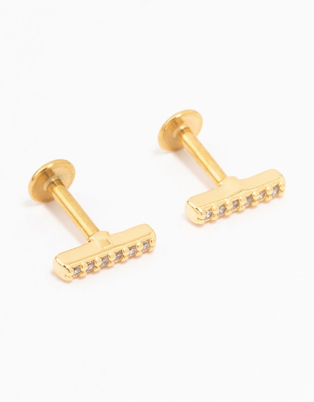 Lovisa - Gold Plated Surgical Steel Cubic Zirconia Bar Flat Backs 2-Pack