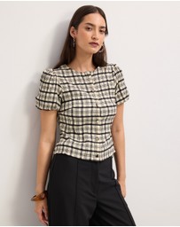The Fated - Adela Check Puff Sleeve Top