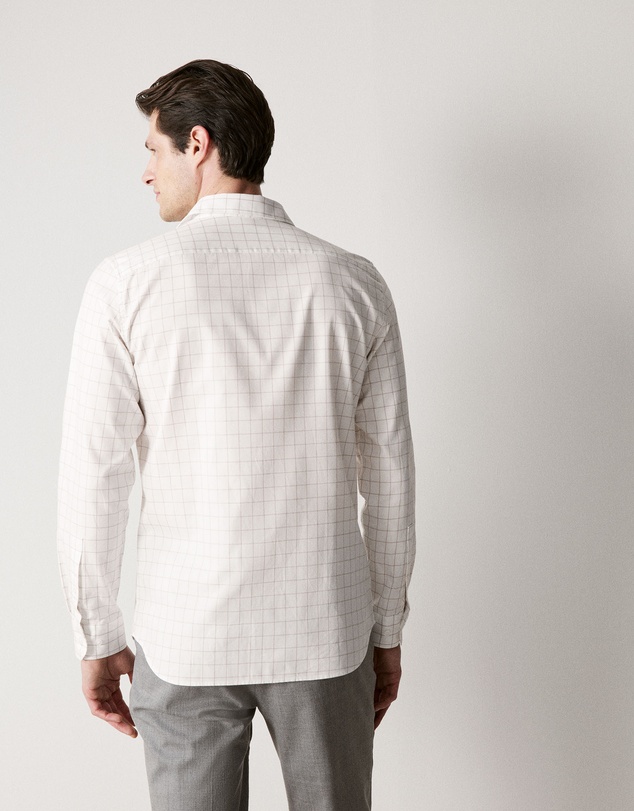 Trenery - Tailored Fit Cotton Twill Window Pane Check Shirt in White