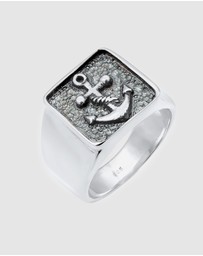 Kuzzoi - ICONIC EXCLUSIVE - Ring Men Signet Anchor Oxidized 925 Sterling Silver