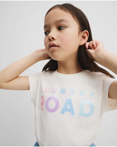 Country Road - Organically Grown Cotton Sequin Logo T-shirt