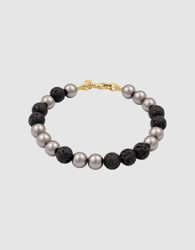 Kuzzoi - ICONIC EXCLUSIVE - Lava Beads and Pearl Bracelet in Gold-Plated 925 Sterling Silver