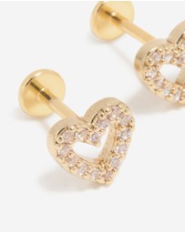 Lovisa - Kids Gold Plated Surgical Steel Cubic Zirconia Heart Flat Back Studs