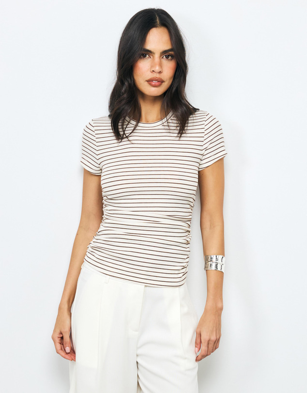 AERE - Belle Stripe Ruched T-Shirt
