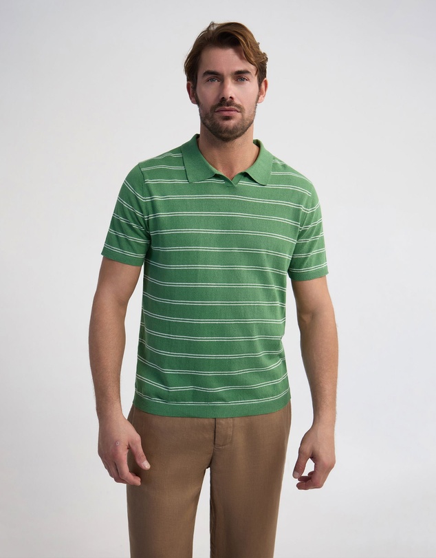 Oxford - Basey Linen Blend Striped Polo