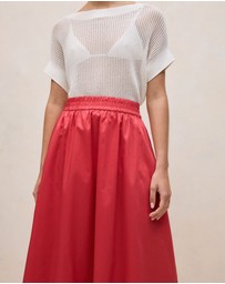 Trenery - Cotton Sateen Waterfall Skirt in Crimson