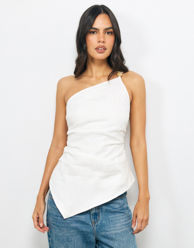 AERE - Fleur Asymmetric One Shoulder Bead Top