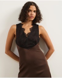 Atmos&Here - Gia Satin Midi Dress With Lace Detail