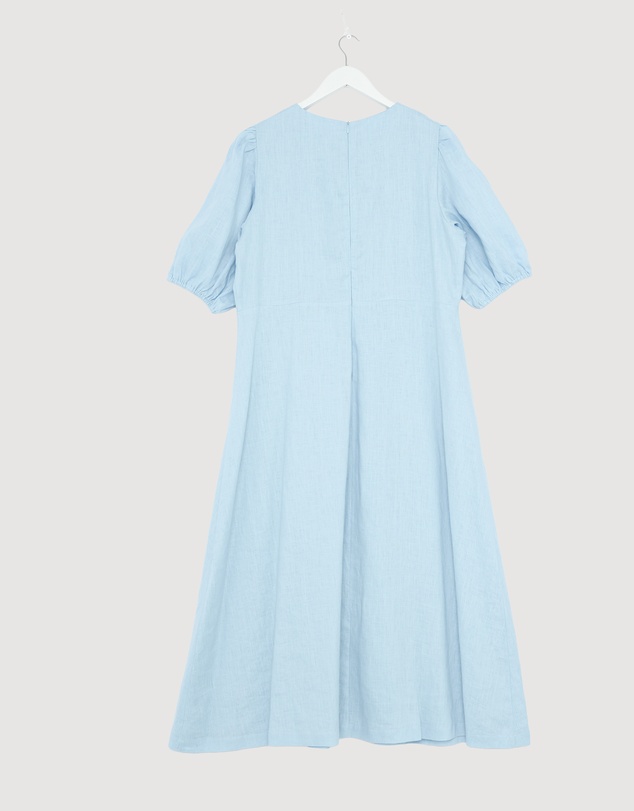 Revibe - Repaired AERE Elowen Linen Puff Sleeve Midi Dress - AU 18