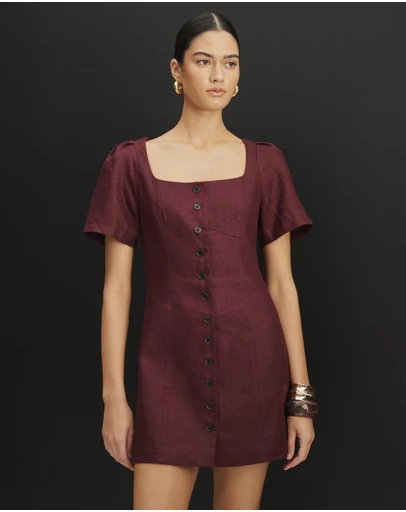 AERE - Audrey Linen Bodice Detail Mini Dress