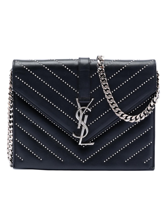 Pre-Loved by Azura Reborn - Pre-Loved Studded Chevron Calfskin Monogram Envelope Chain Flap
