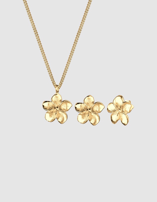 Elli Jewelry - Frangipani Flower Jewellery Set in Gold-Plated 925 Silver