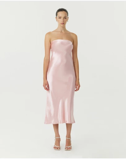 Third Form - Satin Tie Back Strapless Midi Dress