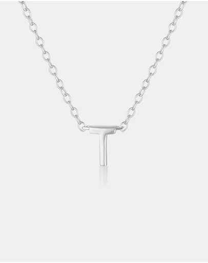 The Silver Collective - Petite A-Z Letter Necklace - T