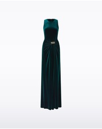 Carla Zampatti - Hunter Green Velvet Gold Detail Maxi Dress