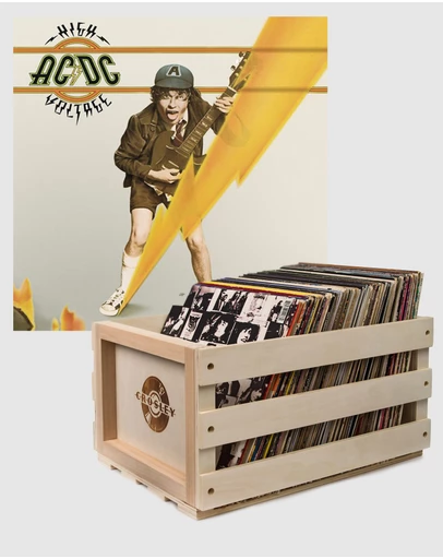 Sony Music - Crosley Record Storage Crate AC/DC High Voltage Vinyl Album Bundle