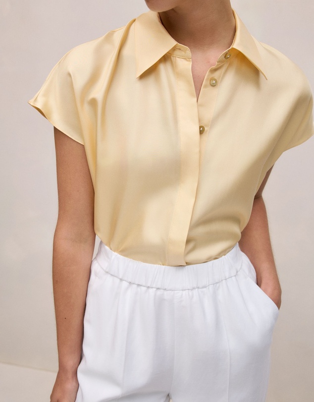 Trenery - Silk Twill Cap Sleeve Shirt in Butter