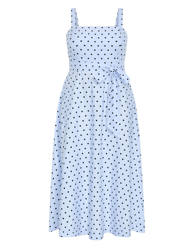 City Chic - Plus size Lily Spot Print Cotton Midi Dress - baby blue