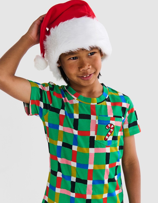 Kip&Co - Christmas Jolly Tartan Kids Organic Cotton Short Sleeve Tee Short Pyjama Set - Kids