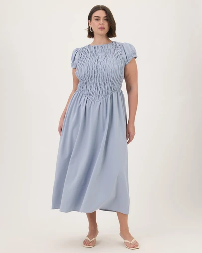 Atmos&Here Curvy - Blair Checkered Cotton Blend Midi Dress