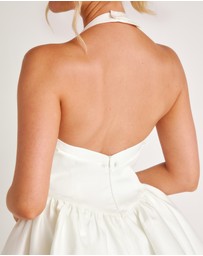Six Stories - Halter Neck Bow Back Volume Mini Dress