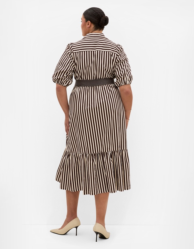City Chic - Plus size Rosie Stripe Belted Dress - dark chocolate