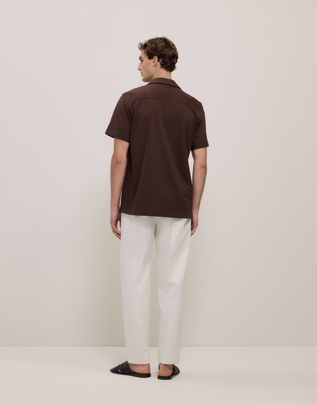 Trenery - Basketweave Cotton Camp Shirt in Coffee