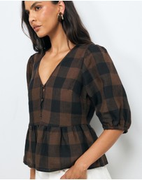 AERE - Inka Linen Gingham Top