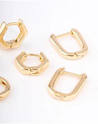 Lovisa - Gold Plated Brass Hexagon Hoop Earrings Pack