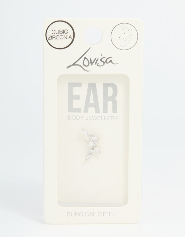 Lovisa - Stainless Steel Cubic Zirconia Curved Vine Single Flat Back Stud