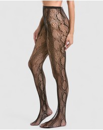 High Heel Jungle - Sleek Snakeskin Tights - Black