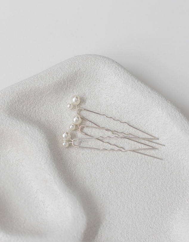 The White Collection - Naomi - Pearl Detail Silver Bridal Hair Pins