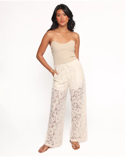 Petal & Pup - Sabina Lace Wide Leg Pant - Cream
