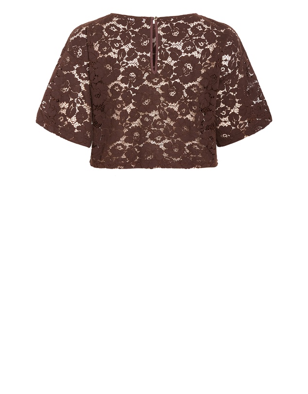 City Chic - Plus size Lani Lace Top - chocolate