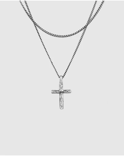 Haze & Glory - ICONIC EXCLUSIVE - Cross Layer Necklace in Oxidised 925 Silver